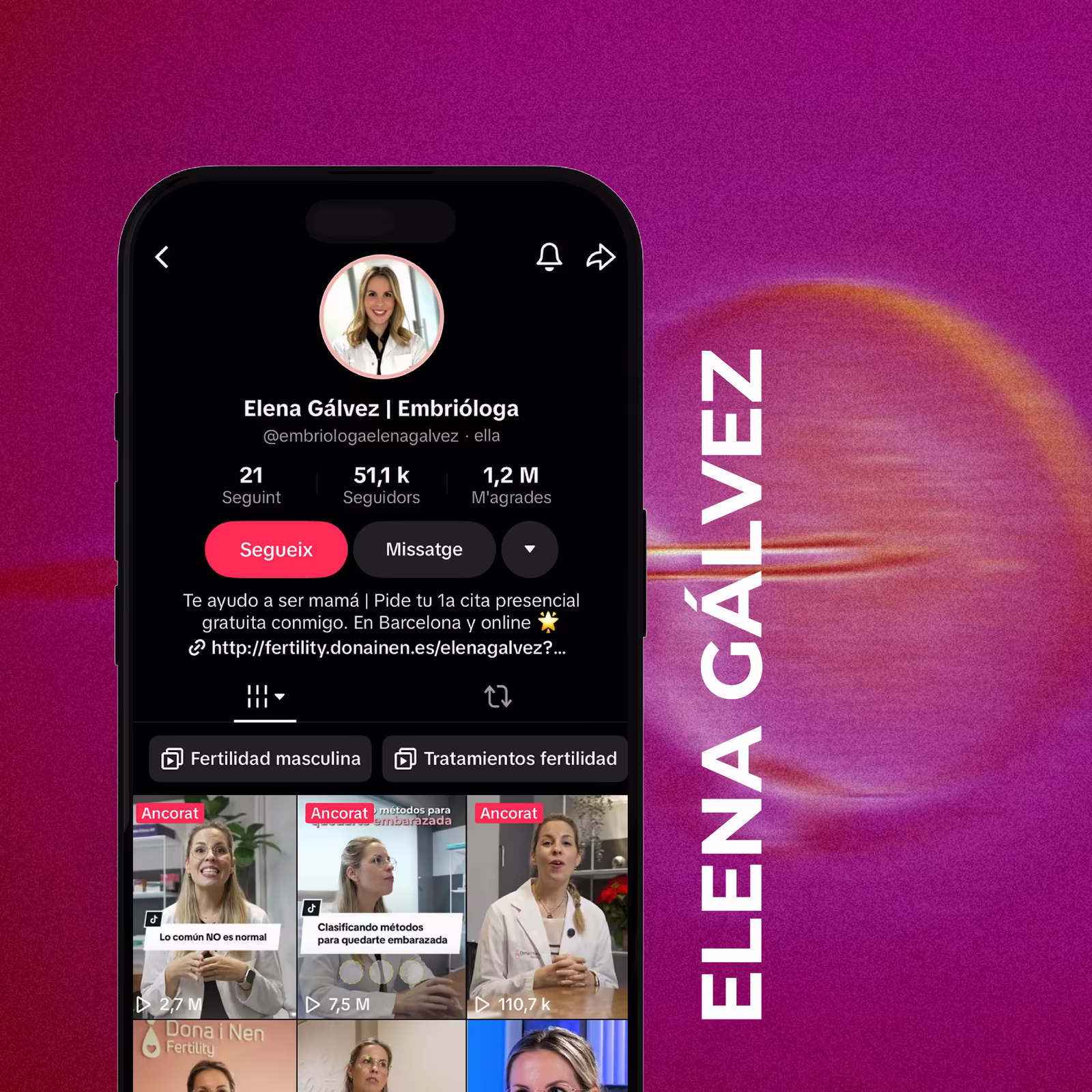 Perfil de TikTok de Elena Gálvez, embrióloga