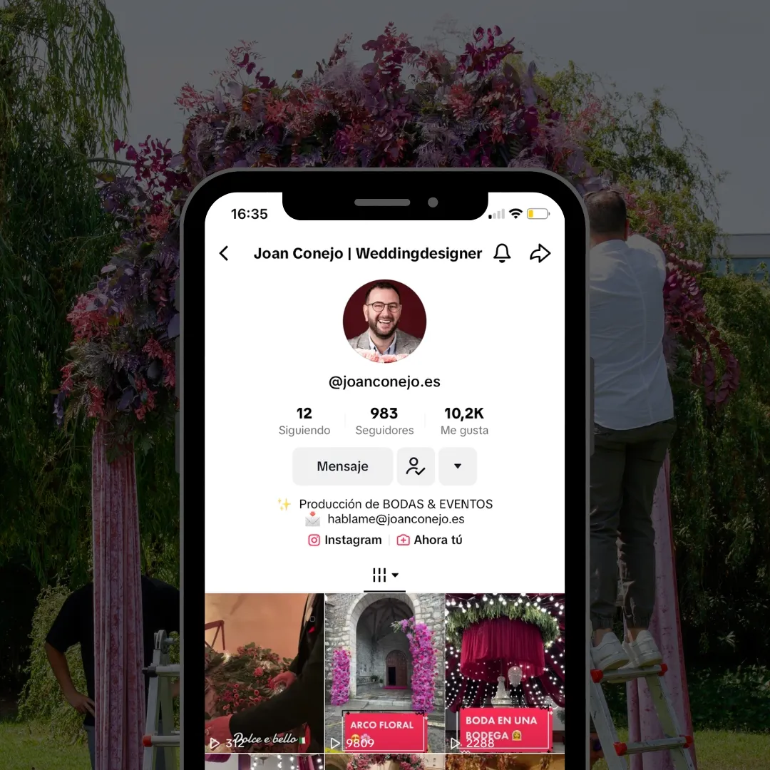 Perfil de Instagram de Joan Conejo, diseñador de bodas y eventos