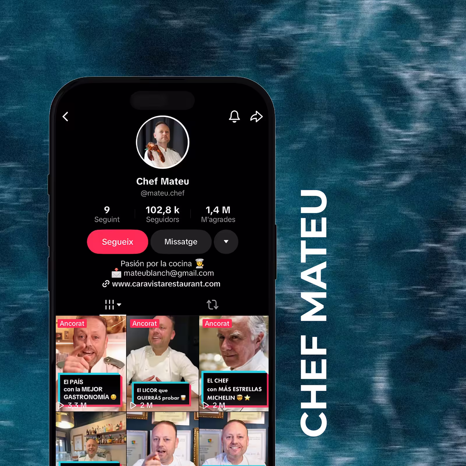 Perfil de TikTok de Chef Mateu, con más de 100.000 seguidores