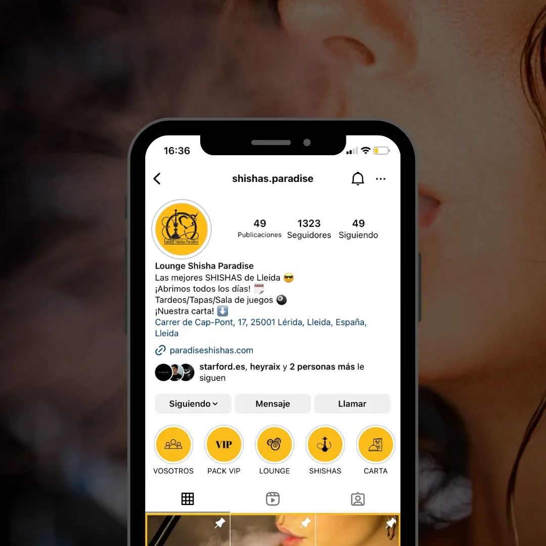 Perfil de Instagram de Lounge Shishas Paradise